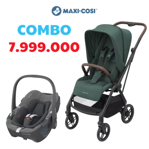  Combo xe đẩy gấp gọn Leona 2 màu xanh và ghế ngồi xe hơi Pebble 360 Maxi-Cosi 1281800514 