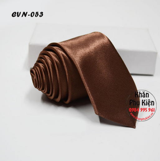 Cavat Nam Unisex Màu Nâu Nhạt, Lụa Trơn Bóng - Mã CVN053 (5cm)