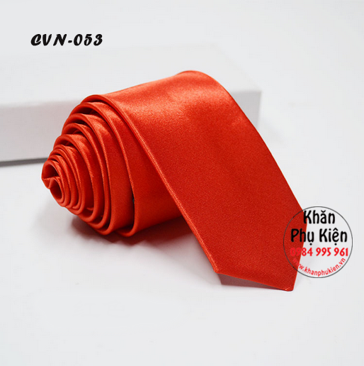 Cavat Nam Unisex Màu Đỏ Cam, Lụa Trơn Bóng - Mã CVN053 (5cm)