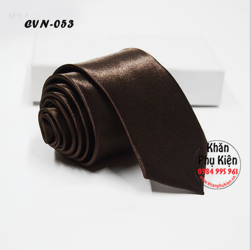Cavat Nam Unisex Màu Nâu Đậm, Lụa Trơn Bóng - Mã CVN053 (5cm)