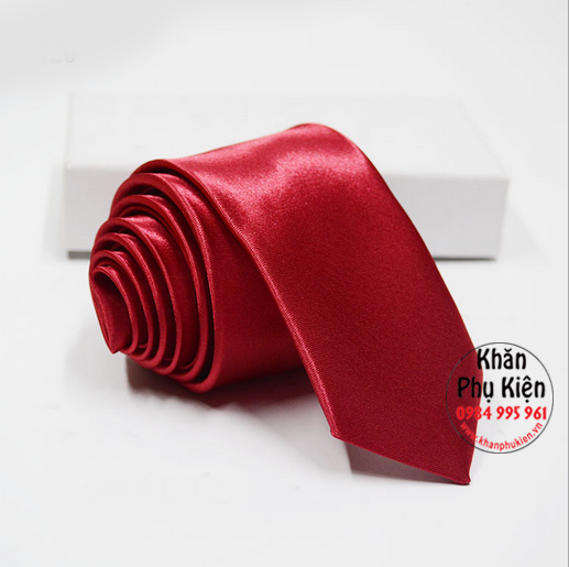 Cavat Nam Unisex Màu Đỏ Cam, Lụa Trơn Bóng - Mã CVN053 (5cm)