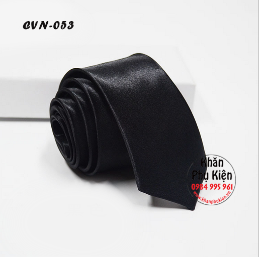 Cavat Nam Unisex Màu Đen, Lụa Trơn Bóng - Mã CVN053 (5cm)
