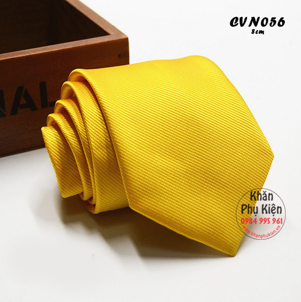Caravat Nam Màu Vàng, Lụa Đơn Sắc - Mã CVN056 (8cm)