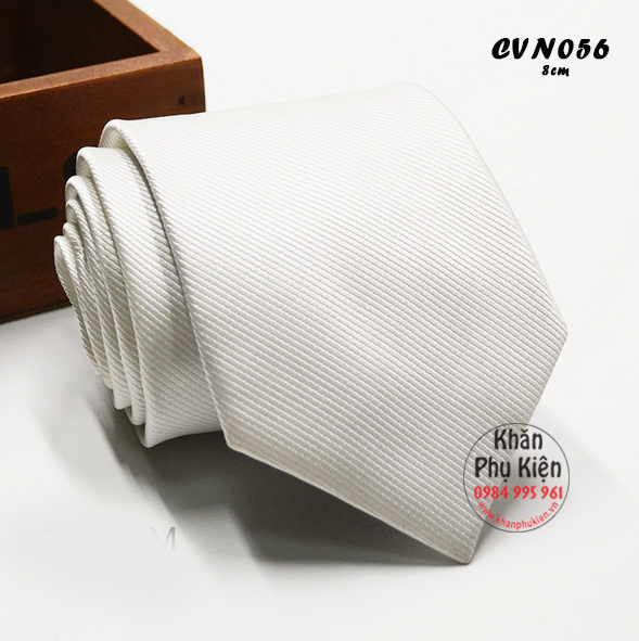 Caravat Nam Màu Trắng Tinh, Lụa Đơn Sắc - Mã CVN056 (8cm)