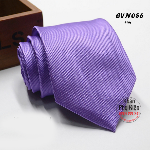 Caravat Nam Màu Xanh Tím, Lụa Đơn Sắc - Mã CVN056 (8cm)