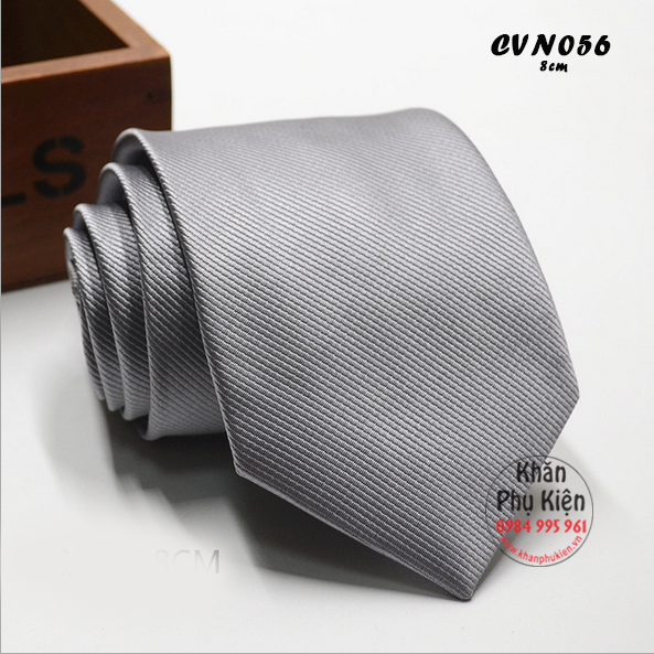 Caravat Nam Màu Xám Lông Chuột, Lụa Đơn Sắc - Mã CVN056 (8cm)