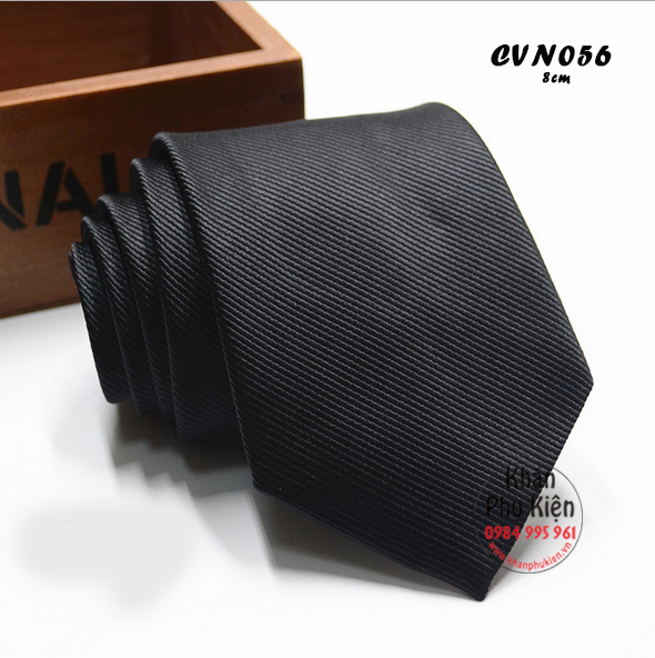 Caravat Nam Màu Đen, Lụa Đơn Sắc - Mã CVN056 (8cm)