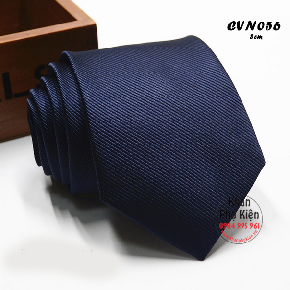 Caravat Nam Màu Xanh Đen, Lụa Đơn Sắc - Mã CVN056 (8cm)
