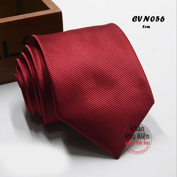 Caravat Nam Màu Đỏ Đô, Lụa Đơn Sắc - Mã CVN056 (8cm)