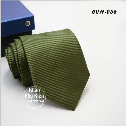 Caravat Nam Màu Xanh Rêu, Lụa Đơn Sắc - Mã CVN056 (8cm)