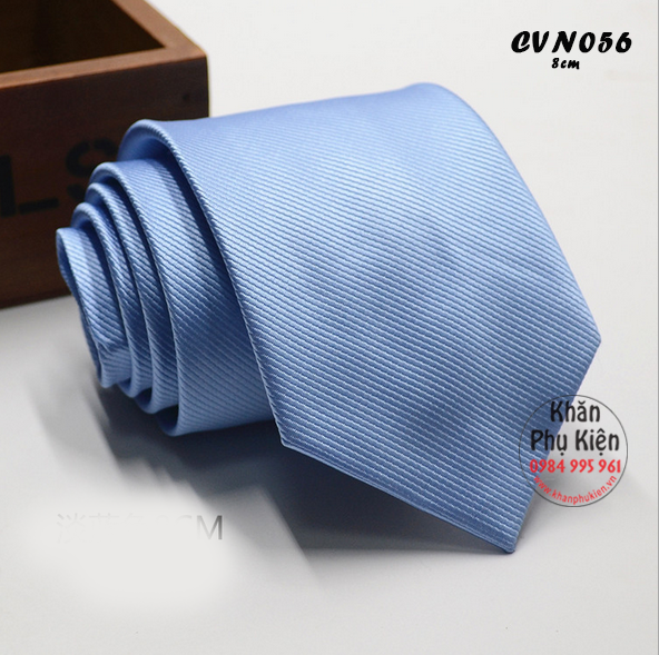 Caravat Nam Màu Xanh Biển, Lụa Đơn Sắc - Mã CVN056 (8cm)