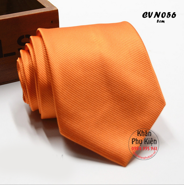 Caravat Nam Màu Cam, Lụa Đơn Sắc - Mã CVN056 (8cm)