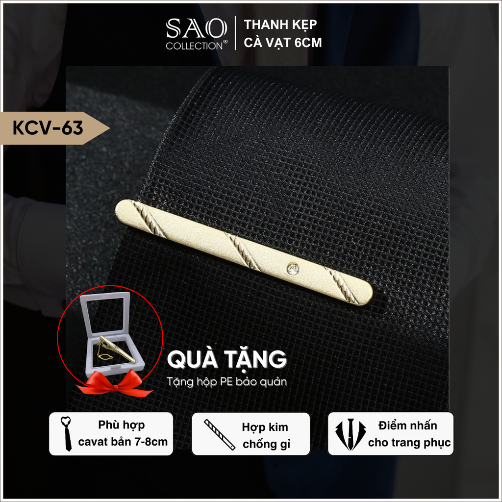 Kẹp Cà Vạt Nam Cao Cấp Nhiều mầu 6cm – Phiên Bản Giới Hạn - Lịch Lãm Cho Doanh Nhân Sang Trọng (KCV63)