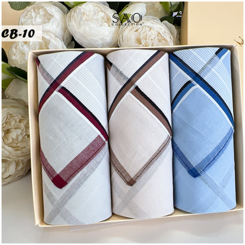 Khăn Tay Nam Set 3 Khăn Mùi Xoa Cotton Mềm Mại Thấm Hút Tốt Quà Tặng Dành Cho Nam (KMXCB10)