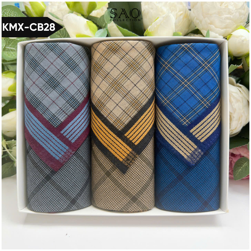 Khăn Tay Nam Set 3 Khăn Mùi Xoa Cotton Mềm Mại Thấm Hút Tốt Quà Tặng Dành Cho Nam (KMXCB28)