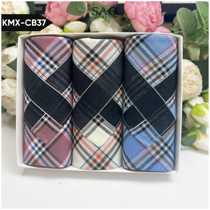 Khăn Tay Nam Set 3 Khăn Mùi Xoa Cotton Mềm Mại Thấm Hút Tốt Quà Tặng Dành Cho Nam (KMXCB37)