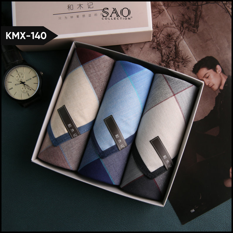 Master Khăn Mùi Xoa, Khăn Tay Nam HMJ Luxury Kèm Hộp Quà Tặng Sang Trọng (KMX140)