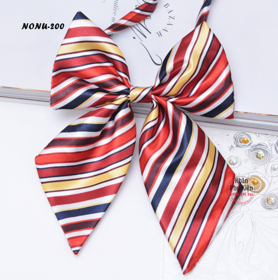 Nơ Cài Áo Nơ Đeo Cổ Nữ Kẻ Sọc Màu Tím (NONU200)