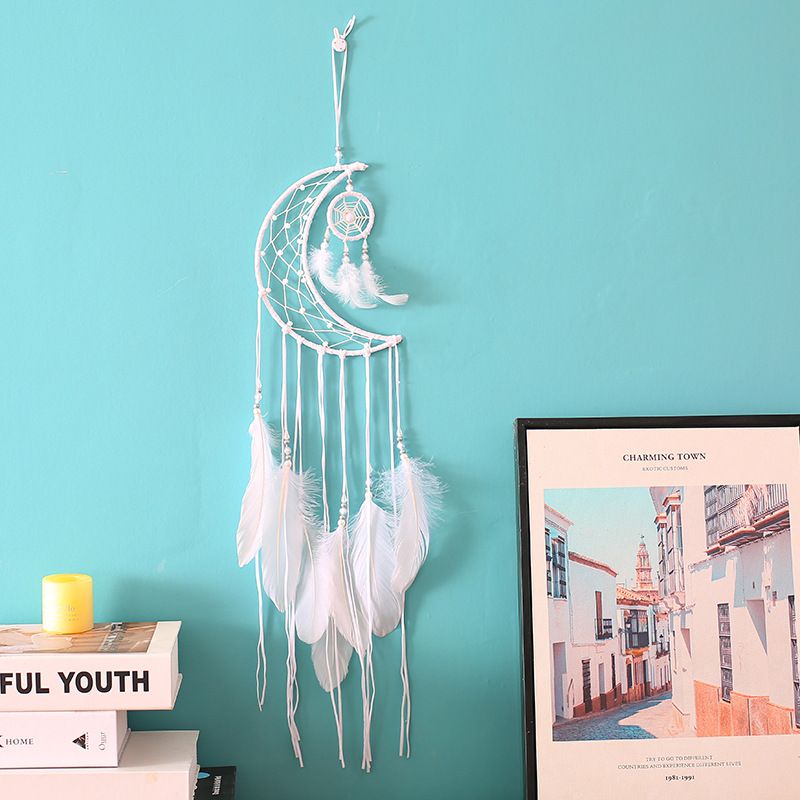 Dreamcatcher Mặt Trăng Lớn Phối Lông Vũ Tua Rua Dài