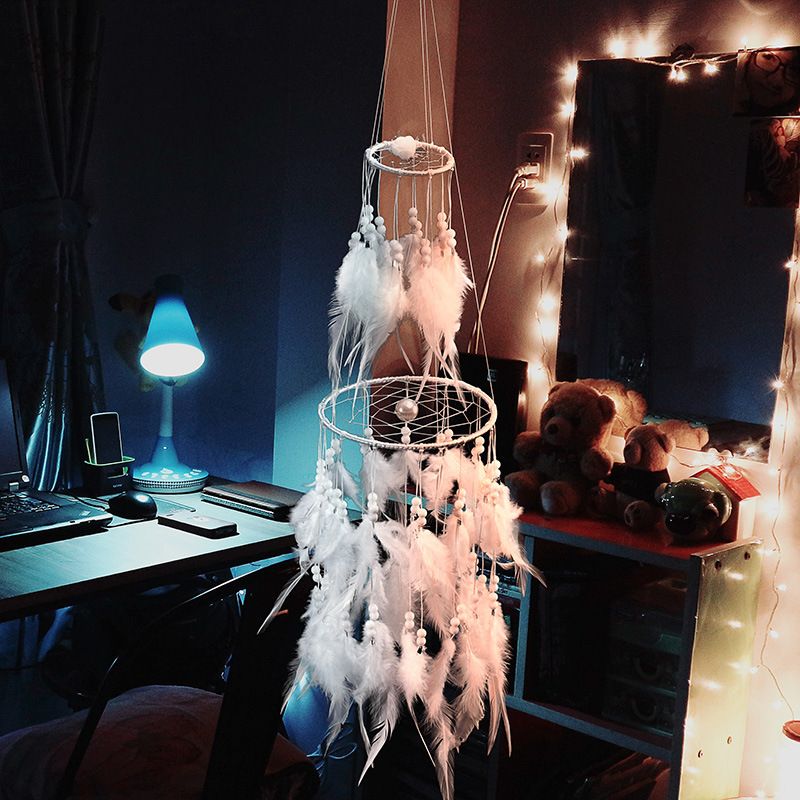 Dream catcher 2 Tầng Vòng Tròn Phối Lông Vũ Tua Rua