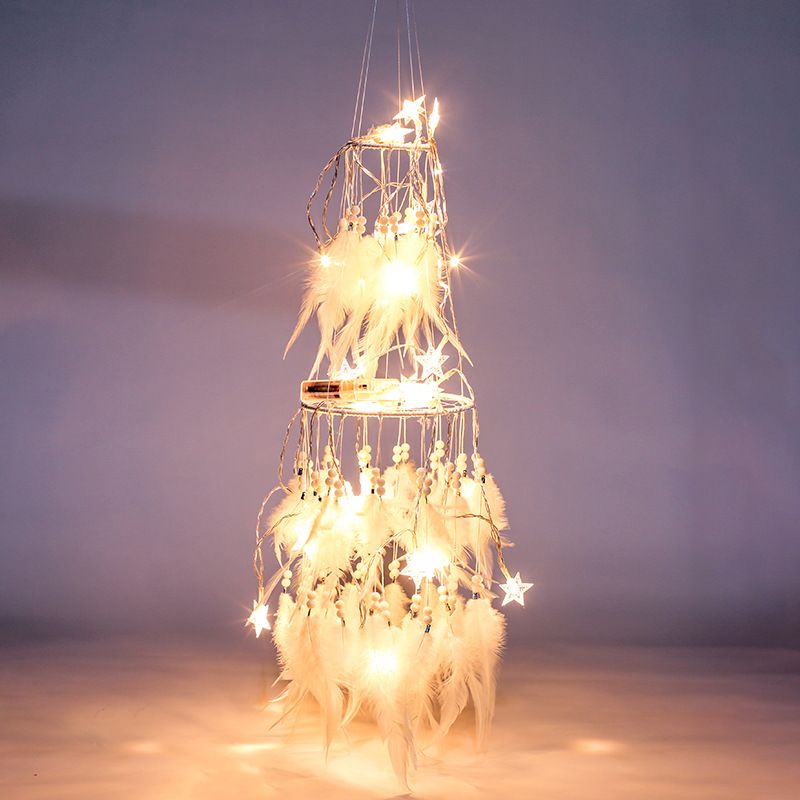 Dreamcatcher 2 Tầng Vòng Tròn Phối Lông Vũ Tua Rua