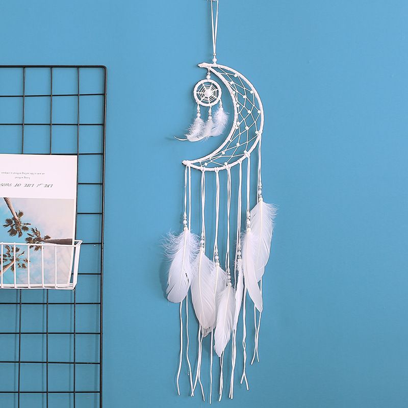 Dreamcatcher Mặt Trăng Lớn Phối Lông Vũ Tua Rua Dài