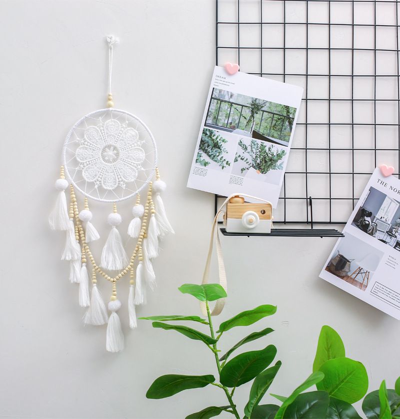 Dream Catcher Treo Tường Bông Hoa Phối Chuỗi Hạt Ấn Độ