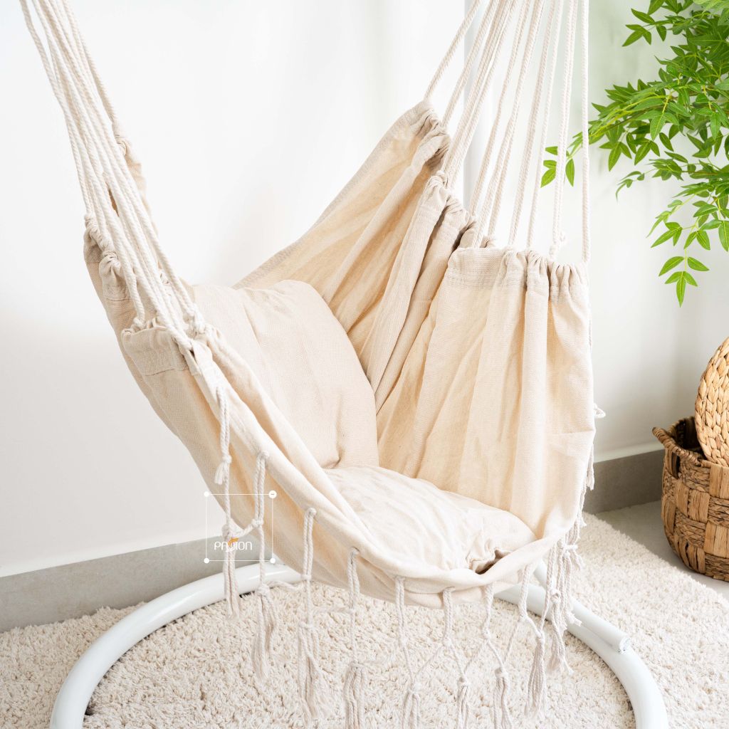 Ghế Võng Xích Đu Nordic Linen Kèm Gối Tựa Lưng