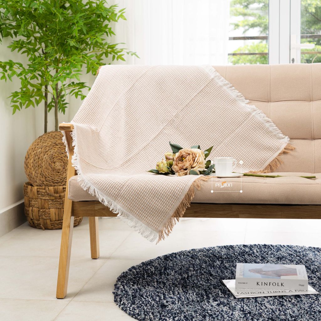 Thảm Phủ Sofa Dập Caro Vuông Màu Đơn Sắc Phủ Ghế