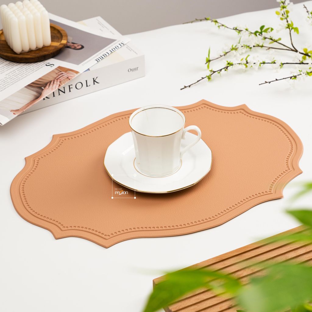 Tấm Lót Bàn Ăn Placemat Da PU Chống Thấm Kiểu Bầu Dục Phương Tây