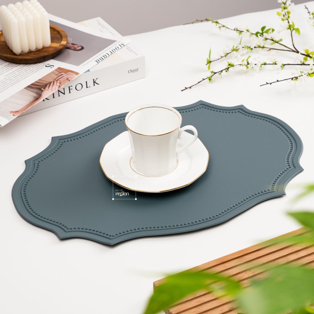 Tấm Lót Bàn Ăn Placemat Da PU Chống Thấm Kiểu Bầu Dục Phương Tây