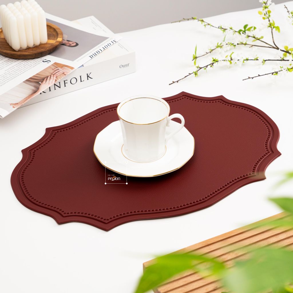 Tấm Lót Bàn Ăn Placemat Da PU Chống Thấm Kiểu Bầu Dục Phương Tây