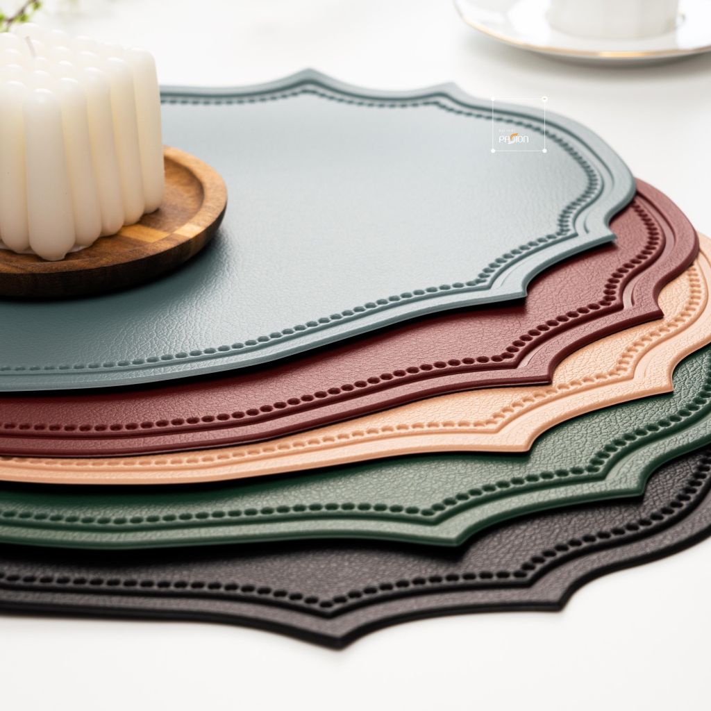 Tấm Lót Bàn Ăn Placemat Da PU Chống Thấm Kiểu Bầu Dục Phương Tây