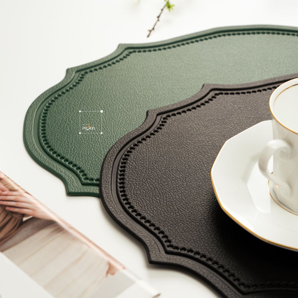 Tấm Lót Bàn Ăn Placemat Da PU Chống Thấm Kiểu Bầu Dục Phương Tây