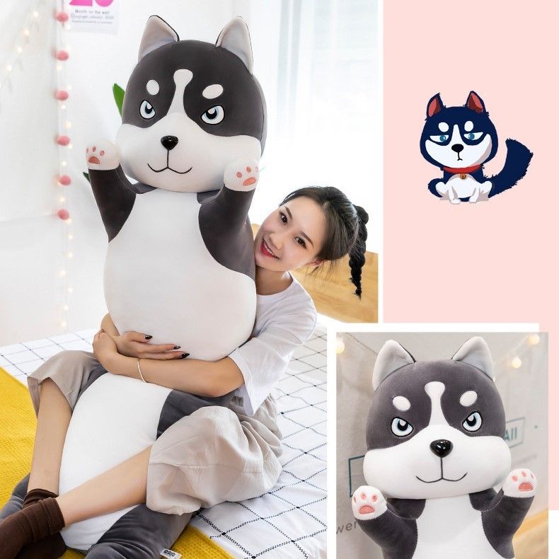 Gấu Bông Husky Mặt Ngầu Mình Dài Gối Ôm Dễ Thương