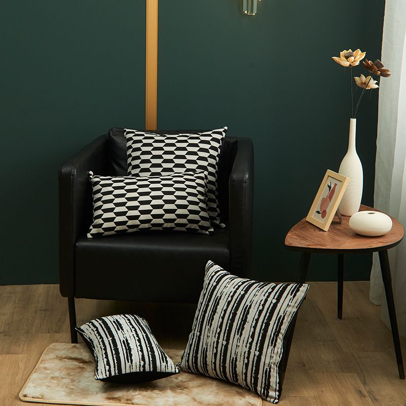 Vỏ Gối Tựa Lưng Jacquard Nhuộm Sợi Theo Phong Cách Ý Vệt Đen Trắng