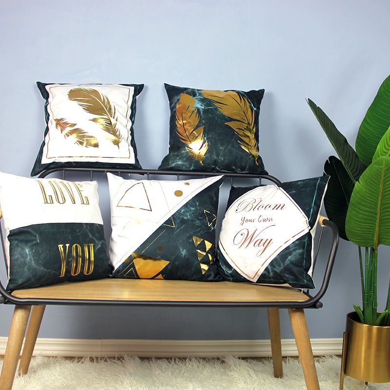 Vỏ Gối Tựa Lưng Retro Nhung In Màu Cẩm Thạch Xanh