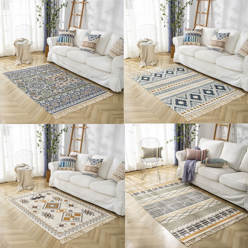 Thảm Canvas Trải Sàn Tua Rua Phong Cách Bắc Âu Trải Chân Giường Phòng Khách