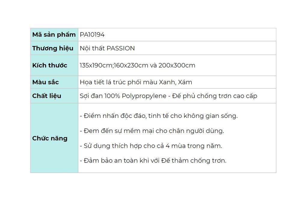 Thảm Phòng Khách Lông Sợi Ngắn Thổ Nhĩ Kỳ Họa Tiết Chiếc Lá Trúc