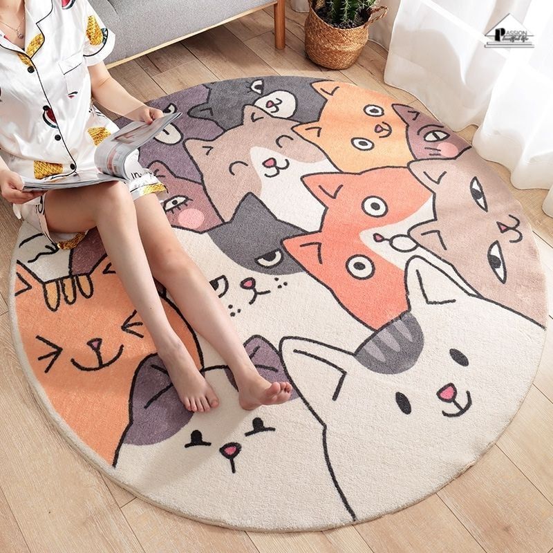 Thảm Tròn Lông Cừu Size Lớn 120x120cm Trang Trí Phòng Khách Phòng Ngủ