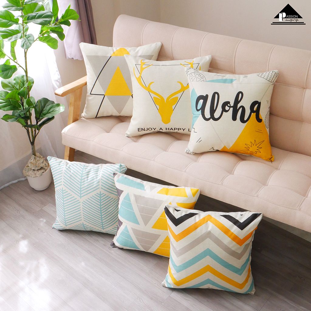 Vỏ Gối tựa lưng trang trí sofa Xanh Vàng Aloha