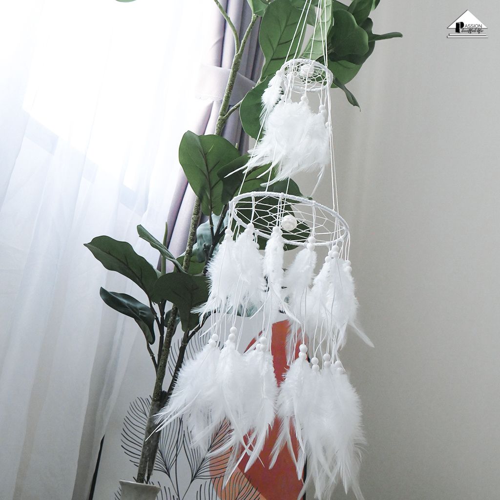 Dream catcher 2 Tầng Vòng Tròn Phối Lông Vũ Tua Rua