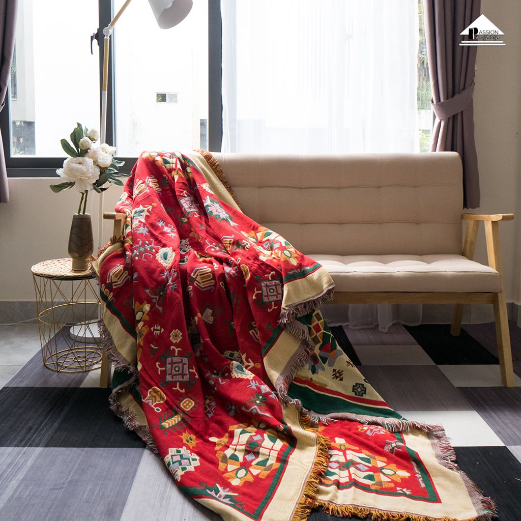 Thảm cotton phủ ghế sofa Thảm khăn trang trí Màu Thổ cẩm