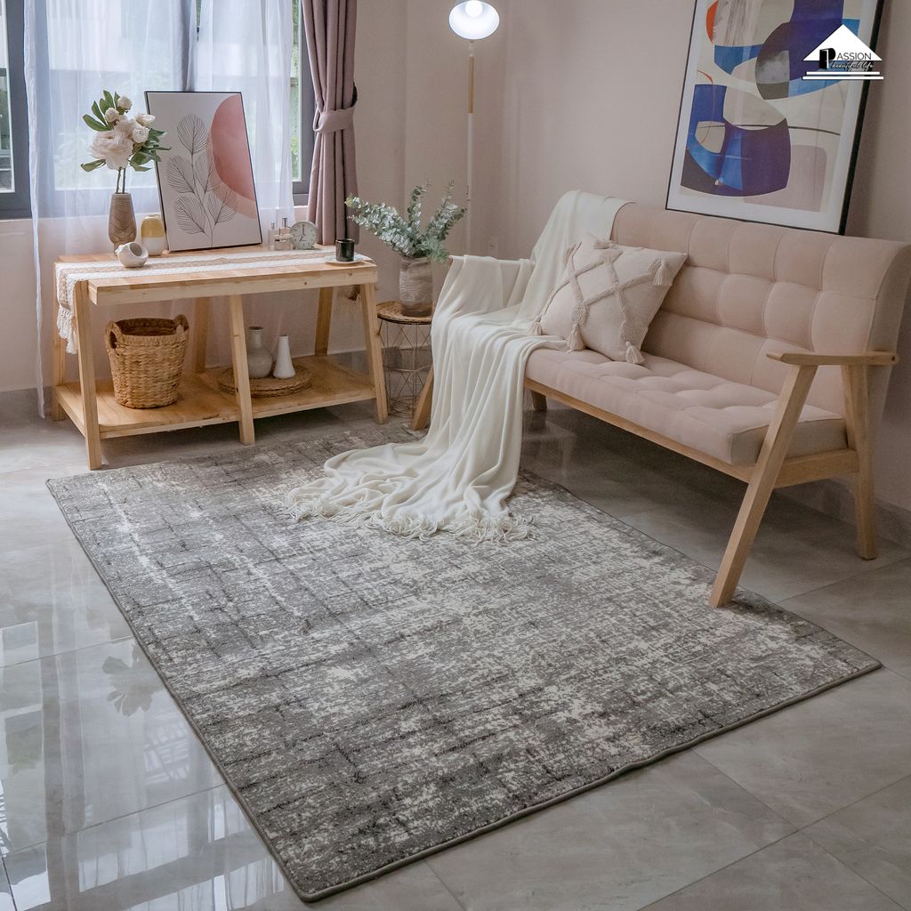 Thảm Lông Sợi Ngắn Cao Cấp Phong Cách Xám Minimalism