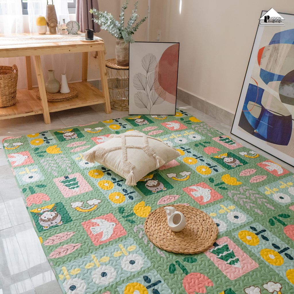 Thảm Cotton Trải Sàn Nhật Bản Trang Trí Phòng Khách Phòng Ngủ Hình Học Trang Nhã