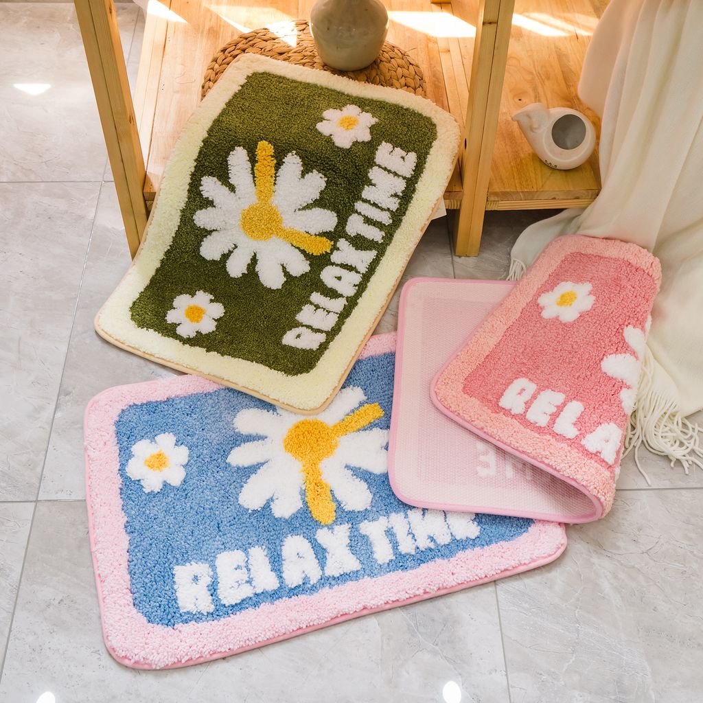 Thảm Lau Chân Cotton Len Dày Hình Bông Hoa Relax In Nổi