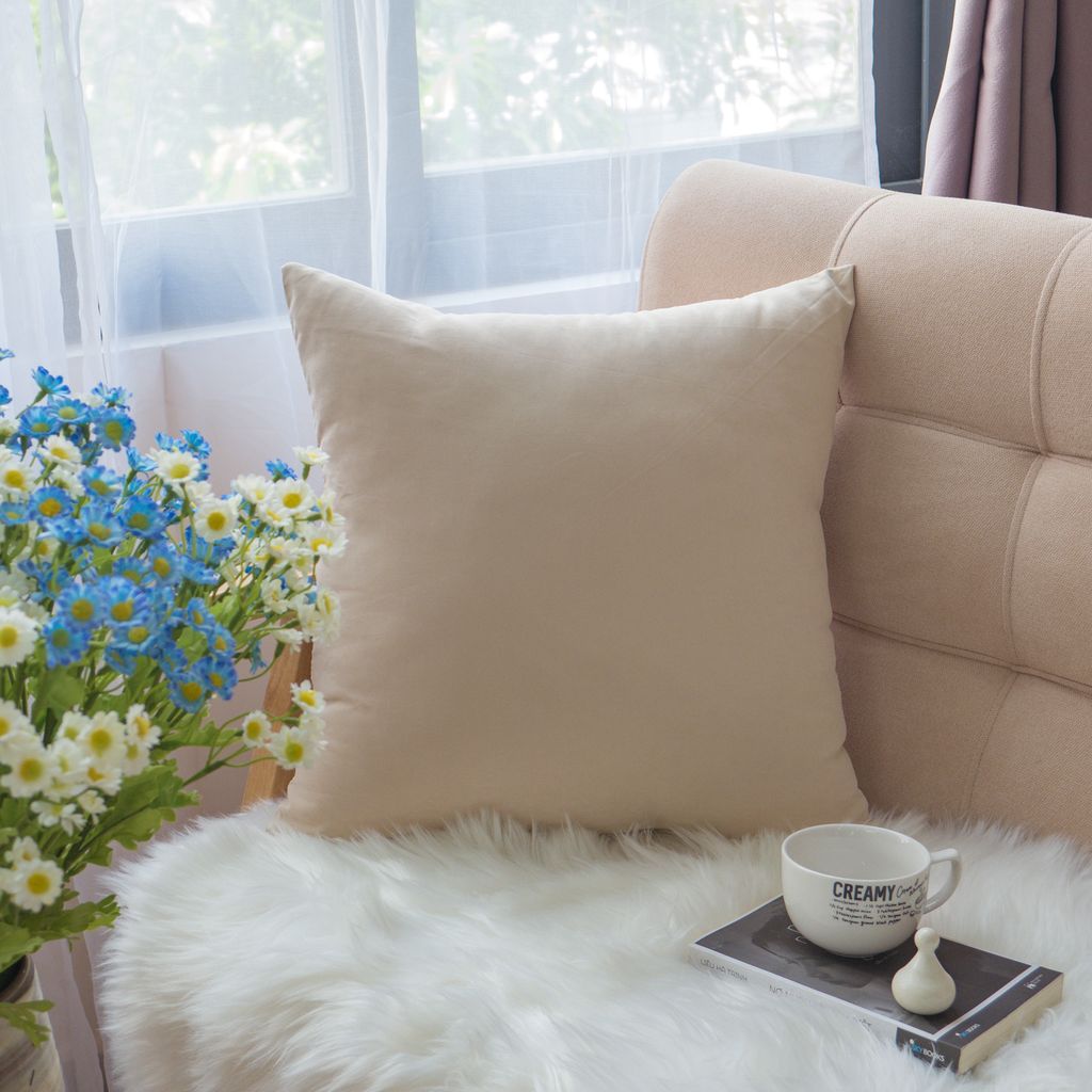 Vỏ Gối Tựa Lưng Sofa Cotton Nhung Mềm Trơn Màu