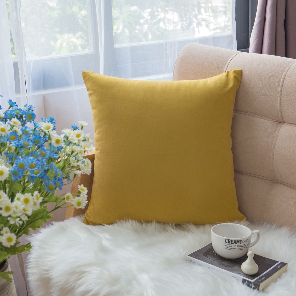 Vỏ Gối Tựa Lưng Sofa Cotton Nhung Mềm Trơn Màu