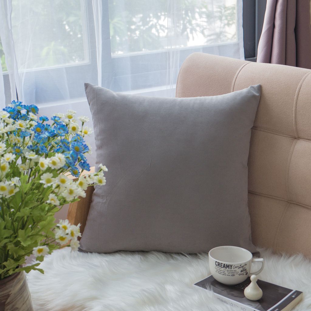 Vỏ Gối Tựa Lưng Sofa Cotton Nhung Mềm Trơn Màu