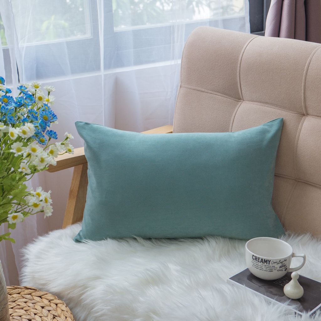 Vỏ Gối Tựa Lưng Sofa Cotton Nhung Mềm Trơn Màu